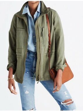 Madewell Utility Fleet Jacket Olive Green Cotton Size XS Zipper Lughtweight